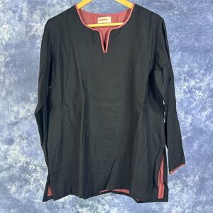 FABINDIA Black V-Neck Long Sleeve Tunic Top Sz  ~M